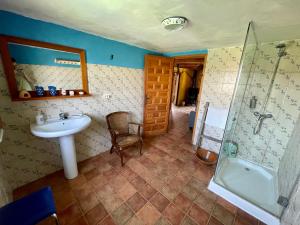 a bathroom with a sink and a shower at La Casa de La Duquesa in Zafara