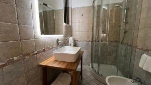 a bathroom with a sink and a shower at Borgo di Santa Barbara in Santa Domenica