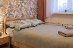 łóżko z dwoma poduszkami w sypialni w obiekcie Go2Krynica - Pod Jaworzyną w mieście Krynica Zdrój