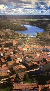 a town with a river and a town with buildings at Suite a las orillas del Duero 