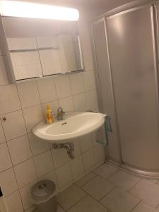 bagno bianco con lavandino e doccia di NT Dreamhouse a Düren - Eifel