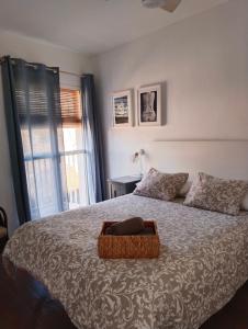 - une chambre avec un lit et un panier dans l'établissement La Casa de la Luz, ático con terraza privada, Parking Free, à Carthagène