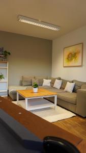 - un salon avec un canapé et une table basse dans l'établissement Apartment Grindelallee Hamburg, à Hambourg