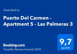 Certyfikat, podpis lub inny dokument wystawiony w obiekcie Puerto Del Carmen - Apartment 5 - Las Palmeras 3