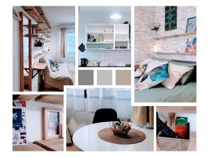 a collage of photos of a kitchen and a room at Cosy Case proche Disney and Paris in Lagny