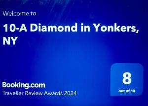 een blauw scherm met de tekst welkom op een diamant in Jemen bij 10-A Diamond in Yonkers, NY in Yonkers