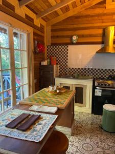 eine Küche mit Arbeitsplatte in einer Holzküche in der Unterkunft La Casita del Bosque in Castro