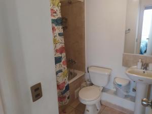 a bathroom with a toilet and a sink at Vista los poetas in Temuco