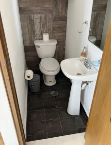 a bathroom with a toilet and a sink at CASA COMPLETA CON PATIO, ASADOR Y ESTACIONAMIENTO in Monterrey
