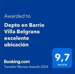 Un certificado, premio, letrero u otro documento en Depto en Barrio Villa Belgrano excelente ubicación