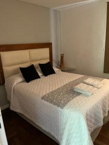 1 dormitorio con 1 cama con 2 almohadas en Depto en Barrio Villa Belgrano excelente ubicación en Córdoba