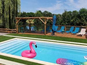una piscina con cigno rosa in acqua di Gîte La Flèche, 5 pièces, 12 personnes - FR-1-410-329 a La Flèche