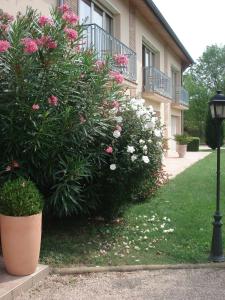 un arbusto de flores frente a un edificio en L'Oustal du Lauragais, en Labastide-Beauvoir