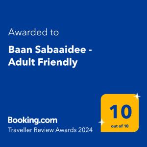Certifikát, hodnocení, plakát nebo jiný dokument vystavený v ubytování Baan Sabaaidee - Adult Friendly