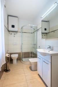 a bathroom with a shower and a toilet and a sink at Apartment Mici 2 - great loaction and relaxing in Cres