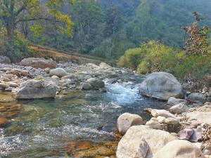 una corriente de agua con rocas en un río en The Kings Delight, en Jajal