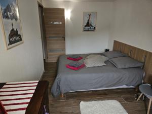 - une chambre avec un lit et 2 oreillers dans l'établissement Appartement hyper centre 6 pers., à Chamonix-Mont-Blanc
