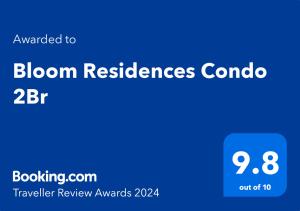 un signe bleu avec les mots “bloom resilience combos” dans l'établissement Bloom Residences Condo 2Br, à Manille