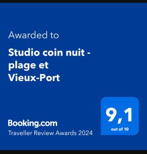 Certifikát, ocenenie alebo iný dokument vystavený v ubytovaní Studio coin nuit, Entre plage et centre