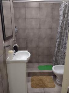 a bathroom with a sink and a toilet and a shower at Depto frente a Palmares Shopping Mall in Godoy Cruz