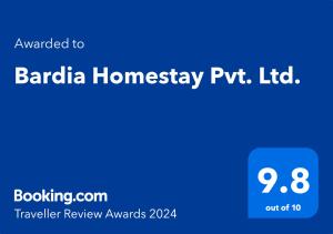 Certifikát, hodnocení, plakát nebo jiný dokument vystavený v ubytování Bardia Homestay Pvt. Ltd.