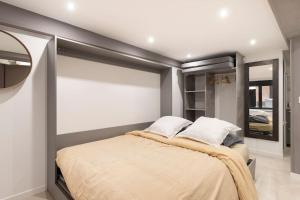 a bedroom with a large bed and a mirror at studio Vieux Lyon in Lyon