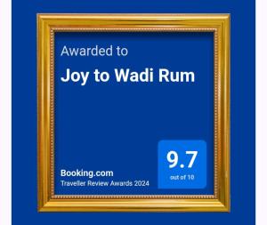Certifikát, hodnocení, plakát nebo jiný dokument vystavený v ubytování Joy to Wadi Rum