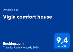 Certifikát, hodnocení, plakát nebo jiný dokument vystavený v ubytování Vigla comfort house