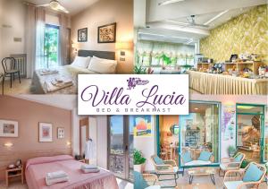 un collage de fotos de una habitación de hotel con un bed and breakfast en Albergo Villa Lucia, en Bellaria-Igea Marina