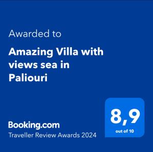 Πιστοποιητικό, βραβείο, πινακίδα ή έγγραφο που προβάλλεται στο Amazing Villa with views sea in Paliouri