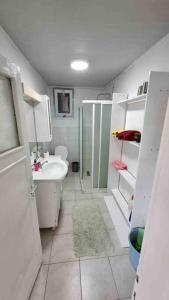 een badkamer met een douche en een wastafel bij A Peacefull Terrace at the heart of Ankara in Ankara
