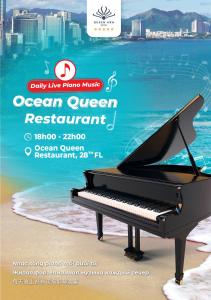 a poster for a concert with a piano on the beach at Queen Ann Nha Trang Hotel in Nha Trang