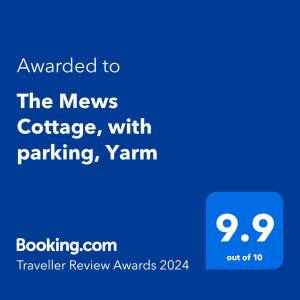 Certificat, premi, rètol o un altre document de The Mews Cottage, with parking, Yarm