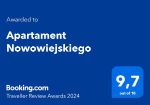 Certyfikat, podpis lub inny dokument wystawiony w obiekcie Apartament Nowowiejskiego