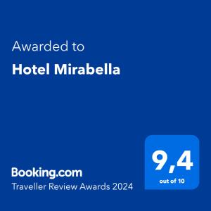 Certifikát, hodnocení, plakát nebo jiný dokument vystavený v ubytování Hotel Mirabella