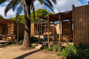 uma casa em construção com uma palmeira em Alfacs Village em Les Cases d'Alcanar