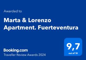 Marta & Lorenzo Apartment. Fuerteventura tanúsítványa, márkajelzése vagy díja
