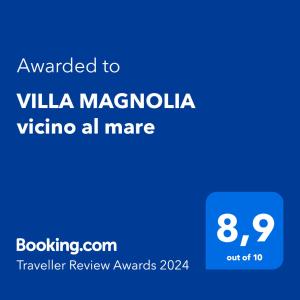 Certifikát, hodnocení, plakát nebo jiný dokument vystavený v ubytování VILLA MAGNOLIA vicino al mare