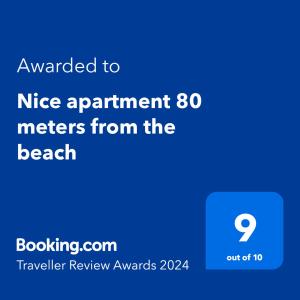 Certifikát, hodnocení, plakát nebo jiný dokument vystavený v ubytování Nice apartment 80 meters from the beach