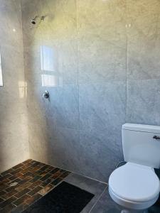 a bathroom with a toilet and a shower at Sekgome Resort in Johannesburg