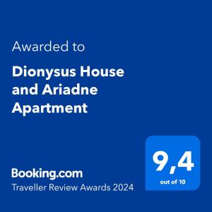 Certificat, premi, rètol o un altre document de Dionysus House and Ariadne Apartment