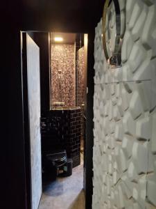 a bathroom with a toilet and a wall with a mirror at Bel appartement à Clichy sur Seine in Clichy +11 photos