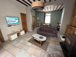 Maison Gognies Chaussée : غرفة معيشة مع أريكة وتلفزيون