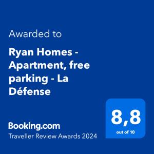 Un certificat, premiu, logo sau alt document afișat la Ryan Homes - in ApartHotel - La Défense