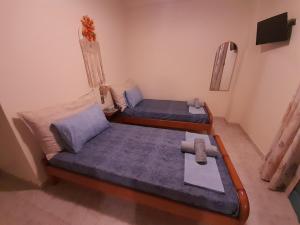 フルニにあるStudios IRENEのベッド2台と鏡が備わる客室です。