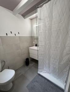 ein Bad mit einem WC und einer Glasdusche in der Unterkunft PEP'S studio tout neuf au centre ville in Sélestat