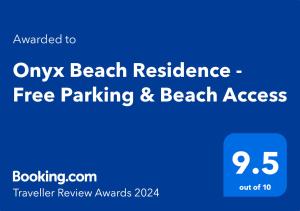 Сертификат, награда, табела или друг документ на показ в Onyx Beach Residence - Free Parking & Beach Access