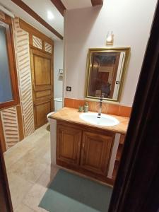 a bathroom with a sink and a mirror at Gîte avec vue sur l'Indre in Artannes-sur-Indre