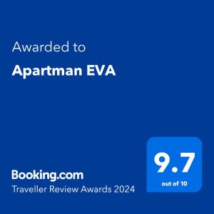 ein blauer Bildschirm mit dem Text, der den aprilan eva travel review Awards verliehen wurde in der Unterkunft Apartman EVA in Bajina Bašta