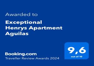 a blue screen with the text awarded to operational harrys appointment aquarius at Sun, Sea, Beach Costa Calida Spain Henrys Apartment in Águilas